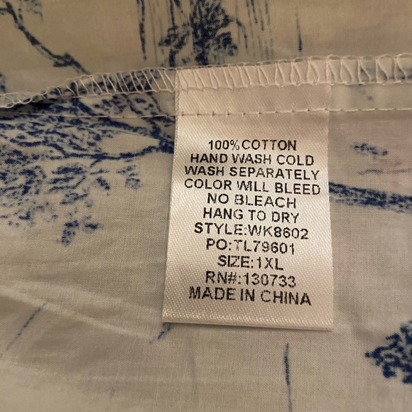 Plus Size Umgee Blue and White Toile Print Tiered Dress - Picture 6 of 6